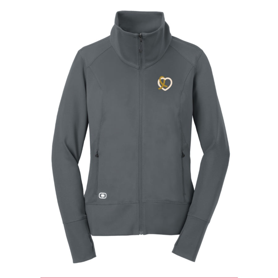 Ladies Luxury Full Zip Embroidered Logo Heart Jacket Charcoal