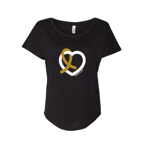 Logo Glitter Gold Ribbon Slouchy Tee | Black